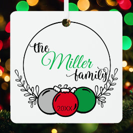 家族の名前Photo and Year Christmas Keepsake メタルオーナメント
