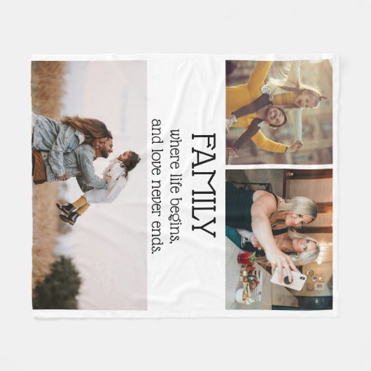 家族の名言 フォト コラージュ 現代のカスタマイズ フリースブランケット (正面(横))