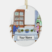 家族の夕食、カップル-パーソナライズな漫画 セラミックオーナメント (右)