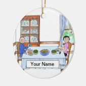 家族の夕食、カップル-パーソナライズな漫画 セラミックオーナメント (左)