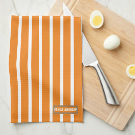 家族の姓カラフルストライプオレンジ キッチンタオル