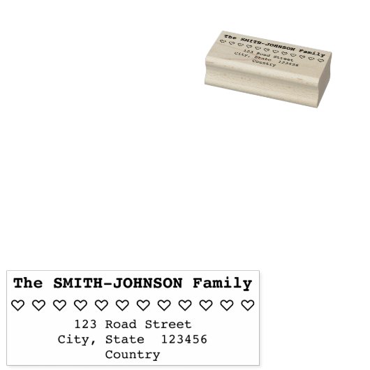 家族の姓+住所+ハートゴム印 ラバースタンプ (押印)