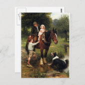 家族の子供のコリー犬の馬の男の子の女の子 ポストカード (正面/裏面)