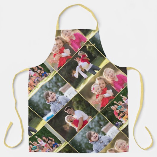 家族の子供のペット結婚の5つのフォトコラージュを作成 エプロン (正面)