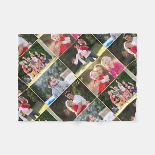 家族の子供のペット結婚の5つのフォトコラージュを作成 フリースブランケット (正面(横))