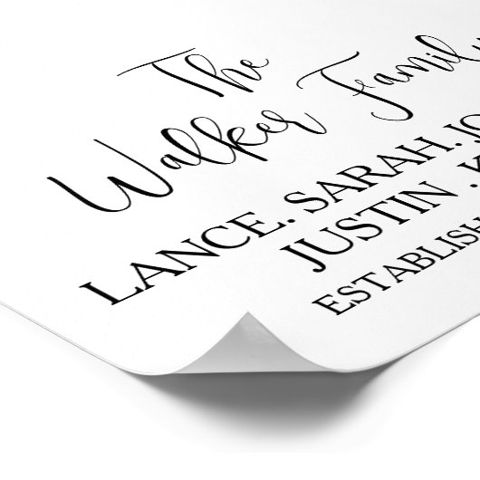 家族の子供の姓モダン名結婚の日付の贈り物 ポスター (角)