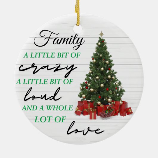 家族の小さな熱狂する愛のクリスマス セラミックオーナメント (裏面)