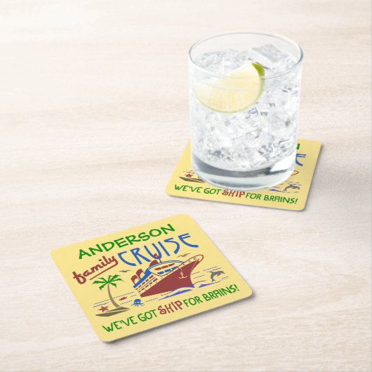 家族の巡航の休暇のおもしろいな船|の名前をカスタムする スクエアペーパーコースター (インサイチュ)