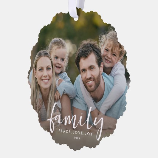 家族の平和ラブジョイカスタムクリスマスフォト文字 オーナメントカード (左)