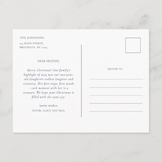 家族の年次報告青いクリスマス冬の写真 ポストカード (裏面)