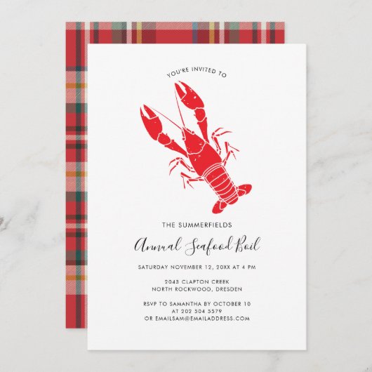 家族の年間の夏のシーフード沸騰パーティー 招待状 (正面/裏面)