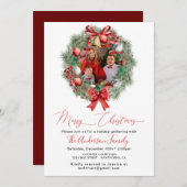 家族の幸せな写真フレームのクリスマスパーティー 招待状 (正面/裏面)