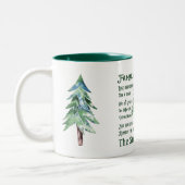 家族の引用文の美しい水彩画の松の木 ツートーンマグカップ (左)