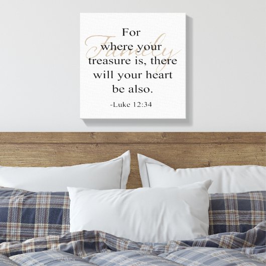 家族の引用文 – あなたの宝物がある場所… キャンバスプリント (インサイチュ (寝室))