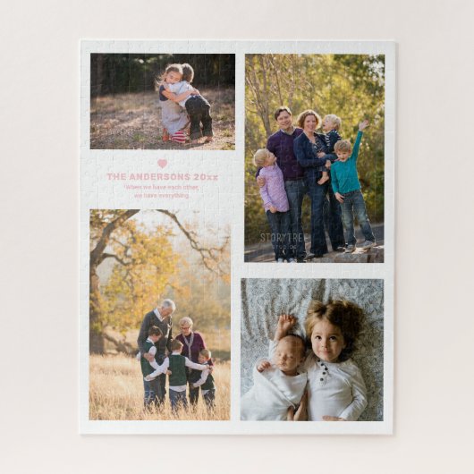 家族の強さ引用文と4家族のフォトコラージュ ジグソーパズル (縦)