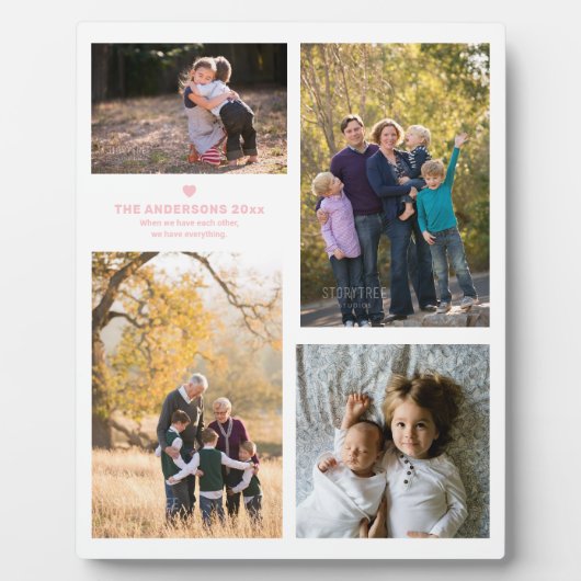 家族の強さ引用文と4家族のフォトコラージュ フォトプラーク (正面)