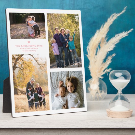 家族の強さ引用文と4家族のフォトコラージュ フォトプラーク (側面)