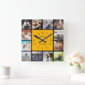 家族の思い出は黄色のテクスチモダンャをコラージュ スクエア壁時計 (ホーム)