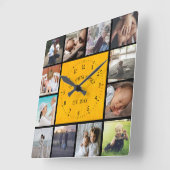 家族の思い出は黄色のテクスチモダンャをコラージュ スクエア壁時計 (傾斜)