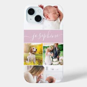 家族の思い出パーソナライズされたの名前Script pink iPhone 15ケース