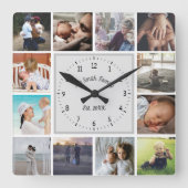 家族の思い出写真カスタムのコラージュ スクエア壁時計 (正面)