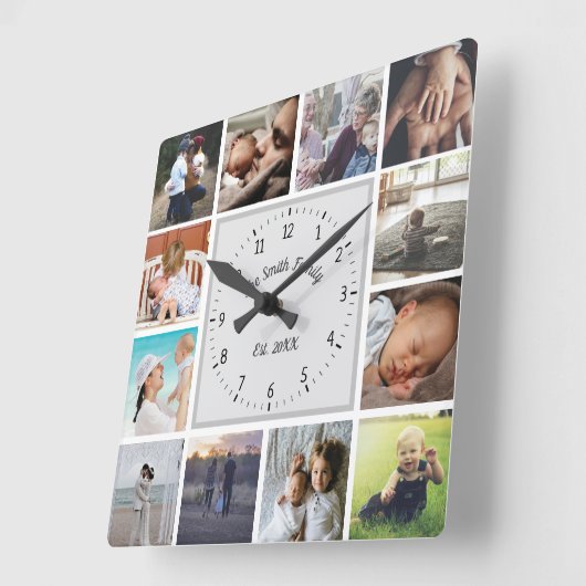 家族の思い出写真カスタムのコラージュ スクエア壁時計 (傾斜)