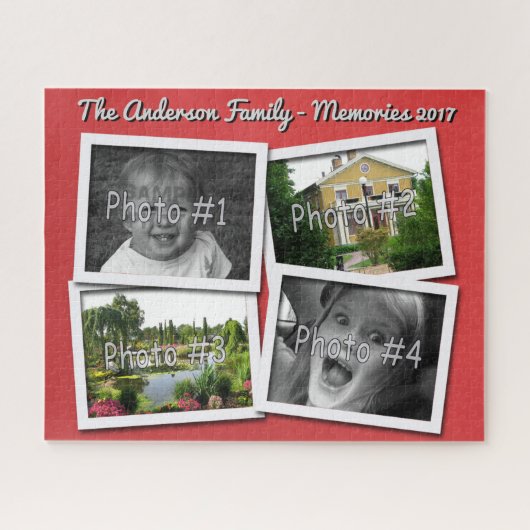 家族の思い出4 xカスタム写真チャレンジレッド ジグソーパズル (横)
