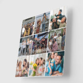 家族の思い出 9枚の写真グリッドのカスタマイズ可能なコラージュ スクエア壁時計 (傾斜)