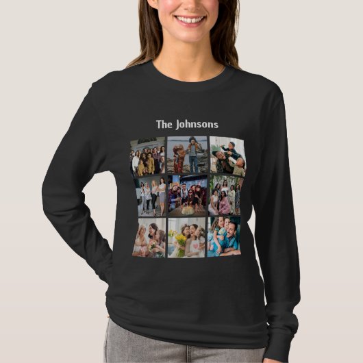 家族の思い出 9枚の写真グリッド フォトコラージュ Tシャツ (正面)