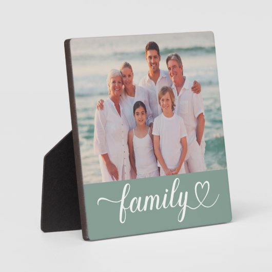 家族の愛のスクリプトカスタムグレー緑の写真 フォトプラーク (正面)