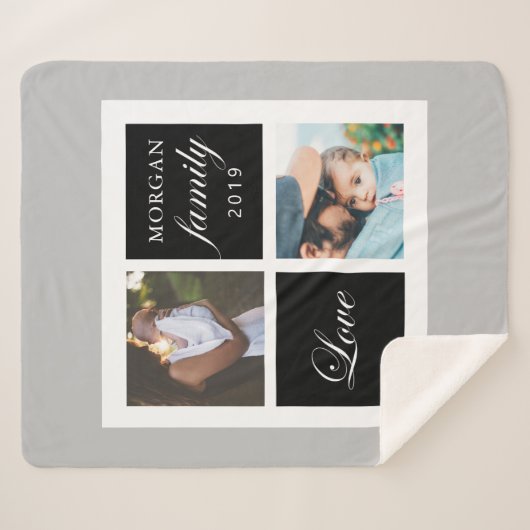 家族の愛のスクリプト写真モノグラムシェルパ毛布 シェルパブランケット (正面(横))