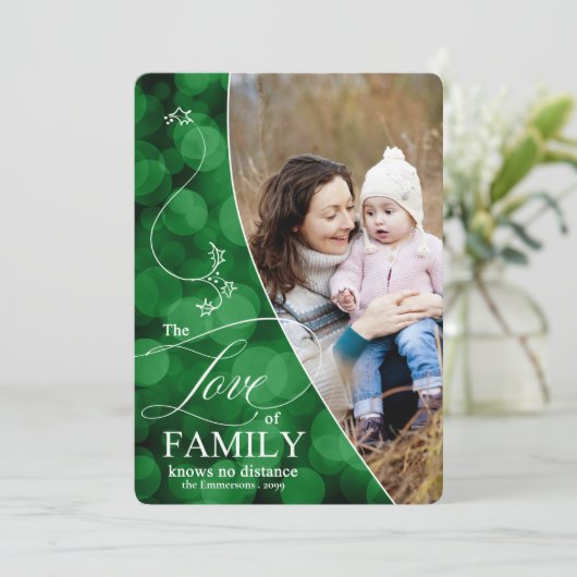 家族の愛の緑の《写真》ぼけ味クリスマスフォトホール シーズンカード (スタンド正面)