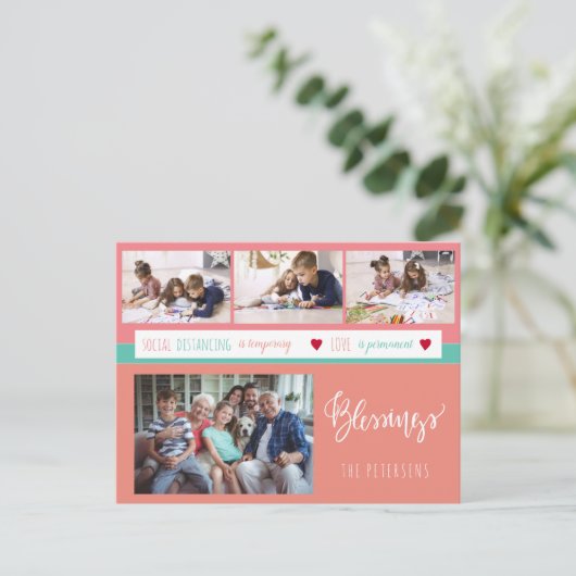 家族の愛メッセージを伝えるフォトコラージュ ポストカード (スタンド正面)