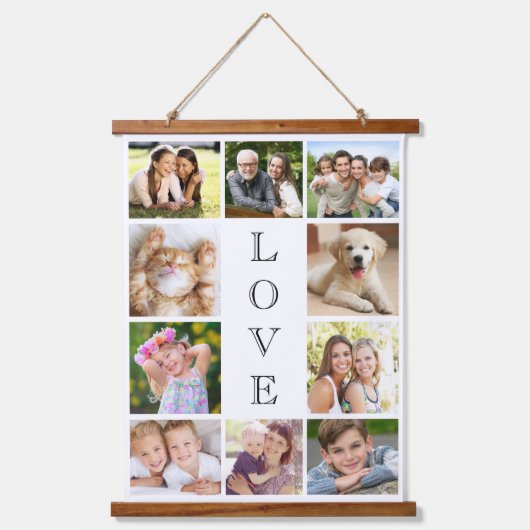 家族の愛10フォトコラージュ 吊り下げ型タペストリー (正面)