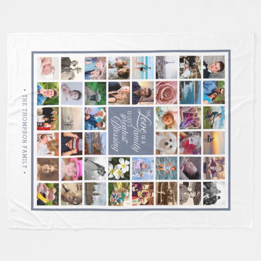 家族の愛 | 44フォトコラージュカスタム記念 フリースブランケット (正面(横))