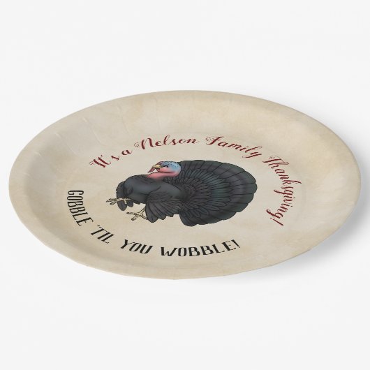 家族の感謝与"ゴブル"ぐらつかせるまで！" ペーパープレート (アングル)