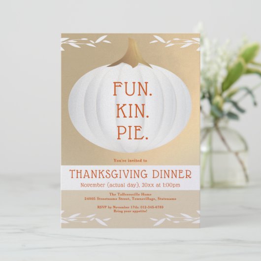家族の感謝祭ディナーホワイトカボチャ 招待状 (スタンド正面)