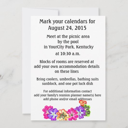 家族の懇親会おもしろいと可愛い 招待状 (裏面)