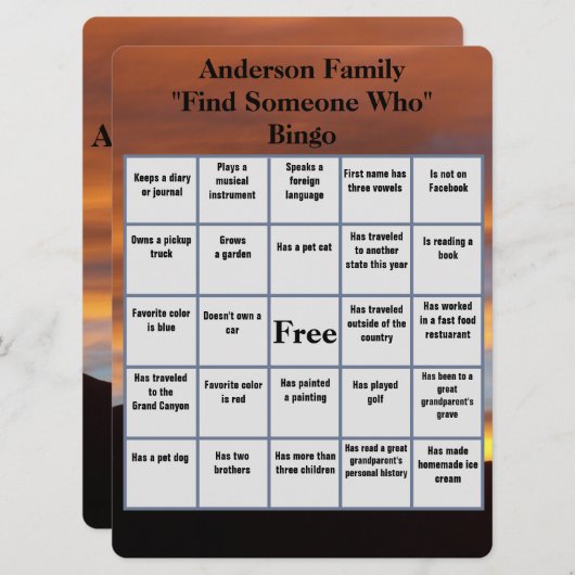 家族の懇親会がビンゴサンセットを見つける (正面/裏面)