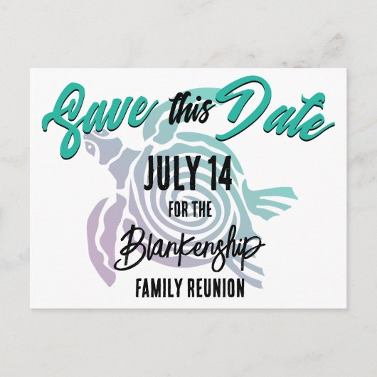 家族の懇親会日付を保存トライバルタートルアート 案内ポストカード (正面)