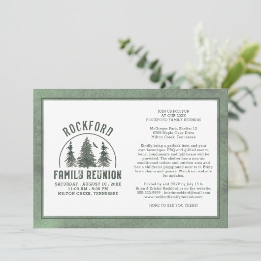 家族の懇親会素朴林の木の写真 招待状 (スタンド正面)