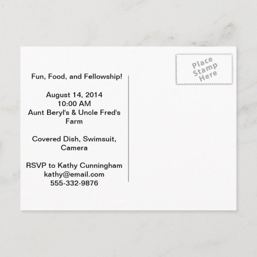 家族の懇親会素朴 インビテーションポストカード (裏面)