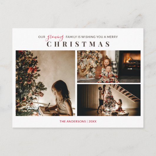 家族の成長3写真メリークリスマスポストカード ポストカード (正面)