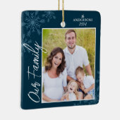 家族の手書き写真ブルークリスマス セラミックオーナメント (右)