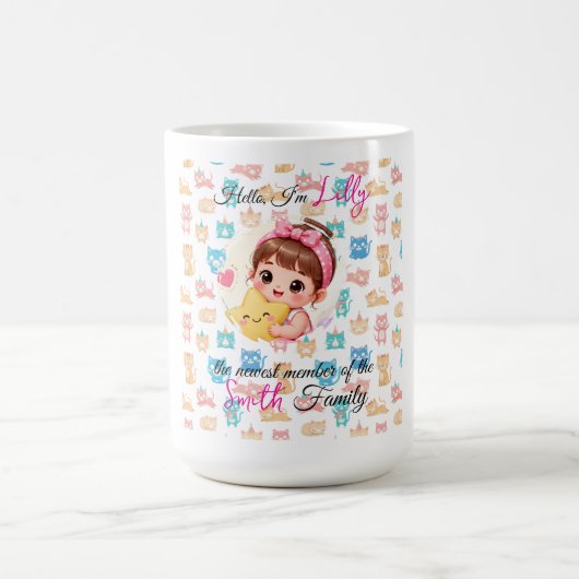 家族の新しい一員 ネコ柄 カスタム デザイン コーヒーマグカップ (中央)