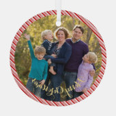 家族の新しい可愛いキャンディーケーン写真クリスマス ガラスオーナメント (裏面)