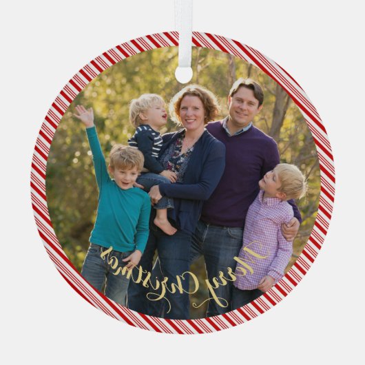 家族の新しい可愛いキャンディーケーン写真クリスマス ガラスオーナメント (裏面)