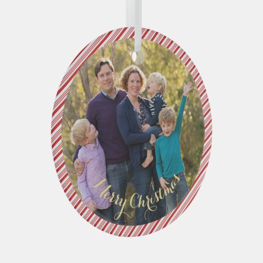 家族の新しい可愛いキャンディーケーン写真クリスマス ガラスオーナメント (正面右)