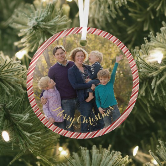 家族の新しい可愛いキャンディーケーン写真クリスマス ガラスオーナメント (インサイチュ)