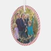 家族の新しい可愛いキャンディーケーン写真クリスマス ガラスオーナメント (正面左)